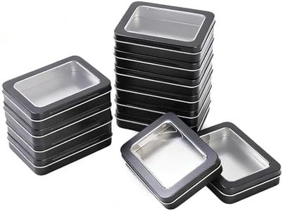 12 Pack Empty Rectangular Metal Storage Organizer Tins with Clear Window Hinged Lids for Small Items and Other Craft Projects, 4.5 x 3.3 x 0.9 inch (Black)