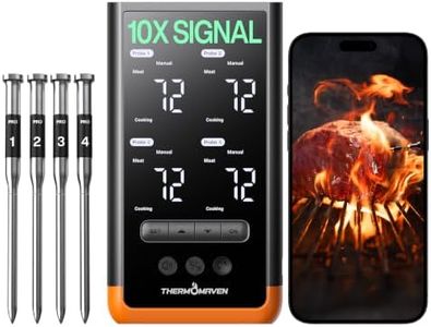 ThermoMaven Wireless Bluetooth Smart Meat Thermometer: Standalone Base, WiFi Thermometer with Sub-1G, 6 Sensors NIST Certified Accuracy, 4 Probes, for Kitchen, BBQ, Grill, Oven, Smoker, Rotisserie