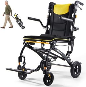 Transport Wheelchairs for Adults Lightweight Foldable Transport Chair with Telescopic Handle, Portable Folding Travel Transfer Wheel Chairs for Seniors - Backrest Angle Adjustable