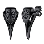 Viking Raven Skull Earrings, Gothic Black Stud Earring for Man Boys, Stainless Steel Punk Bird Skull Ear Accessories Nickle Free