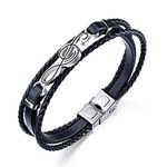 TEMICO Men's Leather Cuff Bracelet Black Brown Multilayer Braided Rope Guitar Treble Clef Music Note Jewelry Bangle Adjustable