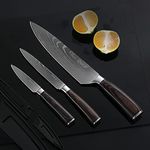 Q'sica Premium Stainless Steel Kitchen Knife Set with Blade Covers, Laser Knives, 3 Pieces Set