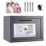 Digital Safe Box with Key, Large 16L Home Safes Solid Steel Wall Mounted Electronic Safety Security Box Cabinet Safe For Jewelry Cash Documents Home House Office Hotel Used Grey