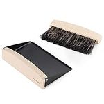 Navaris Small Dustpan and Brush Set - Wooden Mini Dust Pan Brush for Sweeping Table Tabletop - Compact Horsehair Brush for Sweeping Countertop - Black