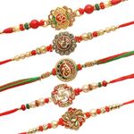 TIED RIBBONS Rakhi for Brother Set of 5 | Bro Rakhi Set for Brother Rakhi Thread | Rakhi Bracelet for Brothers Rakhi Set of 5 | Greeting Card and Roli Tika - Rakhi Gift for Brother Rakhi with Card