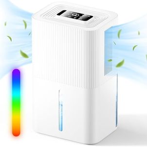 2700ML Déshumidificateur d'air Efficacité Deshumidificateur d Air Silencieux Efficacité avec Dégivrage Automatique,Lumières 7Colorées,Fermeture automatique,6-10h Minuterie,Chambres et salles de bains
