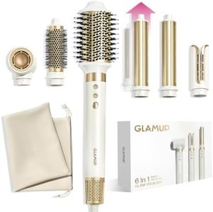 GLAMUP 6 in 1 Multi Styler, Upgraded Long Barrel, Round Brush, Powerful High Speed Dryer