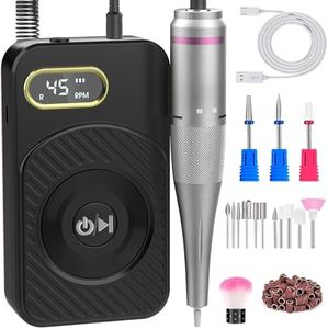 ADVWIN Nail Drill Machine, Portable Electric Nail File, 45000RPM Professional Nail File with Nail Drill Bits for Home and Salon Use, Black