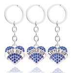 3pcs Women Girl Big Middle Little Sister Love Heart Pendant Key Chain Ring Set Family Birthday Gift (Blue)