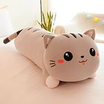 Tickles Cat Soft Stuffed Plush Bolster Pillow Toy for Kids Birthday Gift (Size: 65 cm; Color: Grey)