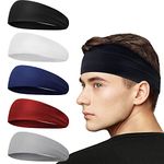 5pack Sports Headbands for Men and Women,Elastic Fast Drying Headband Light Sweatband for Running Cycling Yoga Tennis Fitness Basketball (F)