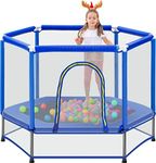 Merax 55" Mini Trampoline for Kids, 4.5FT Indoor Outdoor Toddler Trampoline with Safety Enclosure Net and Pit Balls Baby Small Trampoline Birthday Gifts for Girl and Boy Age 3 Months and up,Blue