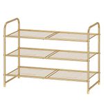 Simple Trending 3-Tier Stackable Shoe Rack, Expandable & Adjustable Shoe Shelf Storage Organizer, Metal Mesh, Gold