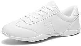 LANDHIKER Cheer Shoes for Women, Girls & Youth - White Cheerleading Gear, Dance, Sports, Tennis Training Athletic Flats Breathable Kids Sneakers, Women Size, 6