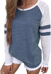 Famulily T-shirt de baseball à manches longues et à rayures, pour femmes - Bleu - X-Large