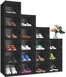 YITAHOME X-Large 18 Pack Shoe Boxes Fit up to US Size 15, Stackable Shoe Storage Organizer for Closet, Clear Plastic Shoe Rack Sneaker Containers Bins with Lids (XL, Black)