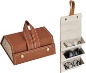 K.B. SALES 3 Layer Sunglasses Organizer Box, PU Leather Hanging Foldable Eyeglasses Case Storage Box Multiple Pairs Eyeglasses Storage Box Hanging Eyewear Holder for Men Women (Set of 1)