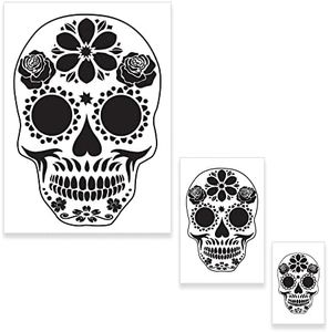 Custom Shop Airbrush Sugar Skull Day of The Dead Stencil Set (Skull Design #14 in 3 Scale Sizes) - Laser Cut Reusable Templates
