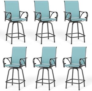 MFSTUDIO Outdoor Bar Stools Set of 6, Swivel Bar Height Patio Chairs Outdoor Barstools High Top Patio Swivel Bar Chairs with Armrest, Breathable Textilene, Turquoise Blue