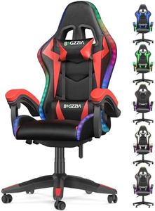 bigzzia Silla Gaming con Luces LED,Silla Ergonómica Gaming,Altura Regulable Silla con Apoyo Lumbar y Reposacabezas, Respaldo Inclinable hasta 155° (Utilización RGB, Rojo)