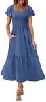 OFEEFAN Summer Maxi Dress Casual Dresses for Women Ruffle Dress Teacher Dresses Dusty Blue M