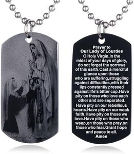 FAYERXL Scripture Baptism Holy Bible Verse Dog Tag Necklace,Engraved Catholic Christian Communion Confirmation Rite Religious Gift (Our Lady of Lourdes)