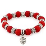 Morella Women's Bracelet Elastic with Owl Pendant and Stone Beads Red