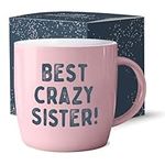 Triple Gifffted Best Crazy Sister Coffee Mug, Sisters Gifts Ideas for Birthday, Rakhi, Christmas, Valentines, Mothers Day, to Little Big Younger Older Sibling, Presents from Brother Ceramic Cup 380ml