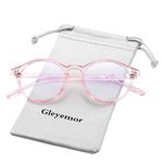 Gleyemor Blue Light Glasses for Men Women, Vintage Round Frame Computer Eyeglasses, Clear Pink, lenswidth