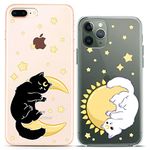 Cavka Matching Couple Cases Compatible for iPhone 14 13 Pro Max 12 Mini 11 Xs 6s 8 Plus 7 Xr 10 SE 5 Stars Soft Celestial Sun Print Moon Luna Stylish Cats Flexible Slim fit Design Clear Cover Cutie