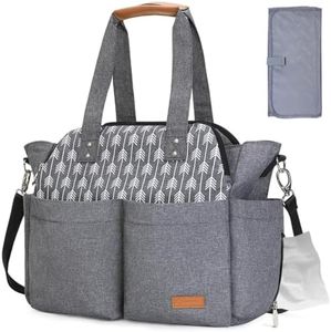 Lekebaby Large Diaper Tote Bag for Mom and Dad - Baby Diaper Satchel Bag with Insulated Pockets & Changing Pad & Stroller Straps in Grey, Arrow Print
