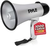Portable Megaphone Speaker Siren Bullhorn - Compact and Battery Operated with 20 Watt Power, Microphone, 2 Modes, PA Sound and Foldable Handle for Cheerleading and Police Use - Pyle PMP23SL (Silver)