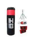 HB Hard Bodies Professional Synthetic Leather Boxing Punching Bag for Karate, MMA, Kick Boxing, Muay Thai ( 3 Feet / 36 INCH / 92 CMS ) ( UNFILLED) (3 Feet Pro Punching Bag Black & Red)