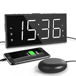 ROCAM Extra Loud Alarm Clock with Bed Shaker 7.5" Large LED Display with 5 Brightness Dimmer Vibrating Dual Alarm Clock for Heavy Sleepers,Hard of Hearing, Deaf with USB Charger,Snooze,Battery Backup