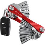 KeySmart Key Organizer Compact Minimalist Pocket-Sized Key Holder, EDC Key Carrier w Ring Loop Piece for Car Key Fob Keychain Accessories for Men (up to 14 Keys, Red)