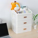 HOME CUBE Plastic Desktop Storage Organiser With 3 Drawers,Countertop Organizer,Desktop Storage Box,Cosmetic Storage Organizer,Desk Supplies Organiser For Home,Office,Work,Stationery Organiser,White