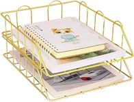 Kiwilon Metal Golden Stackable Documents, Letters, File Tray Desk Organizer Documents Holder (2 Tray)