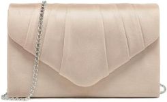 Dasein Women's Evening Bag Pleated Envelope Clutch Handbag Wedding Party Bridal Purse (1-Velvet Nude)