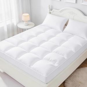 Aemicion Soft King Size Mattress Topper, Luxury Fluffy Cooling Mattress Pad for Back Pain Relief, Easy to Clean, Box Sewing Design, Deep Pockets Fit 8-21" Mattresses 76" x 80"