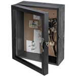 MyGift 11x14 Vintage Black Solid Wood Shadow Box with Cork Board Backing, Wall Mounted Display Case with Clear Acrylic Front Window Panel, Metal Handle and Latch