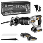 Cordless Reciprocating Saw:DEKOPRO 20V Electric Wood Saw with 2*2Ah Batteries and 2 Blades,Max 22mm Stroke,Tool-Free Blade Change,3200 SPM Variable Speed,LED Light-for Wood and Metal,PVC Cutting,Bone