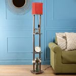 SANDED EDGE - SMARTLY PRICED Kingston 3 Tier Floor Lamp in Solid Wood & Walnut Polished Wood Color Base and Red Color Collapsible Shade for Home Décor Gift, Pack of 1, Need Self Assembly of 5 Mins.