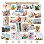 Love-KANKEI Wall Hanging Picture Photo Frames 26 by 29 Inch with 30 Wooden Clips - Wire Artworks Prints Cards Holder Organizer Collage Multi Picture Photo Display FAMILY Frame