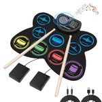 Electronic Drum Set, Marrilley 9 Drum Practice Pad with Headphone Jack, Roll-up Drum Pad Machine Built-in Speaker Drum Pedals Drum Sticks 10 Hours Playtime, Great Holiday Xmas Birthday Gift for Kids