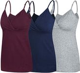 Nursing Tops Tank Shirt Cami Sleep Bra for Maternity and Breastfeeding (Large, Burgundy/Gray/Navy - 3Pack)