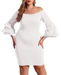 VERWIN Plus Size Bodycon Dress Long Sleeve Midi Dress Off Shoulder Prom Dress for Women Stretchy Cocktail Dress 4XL White