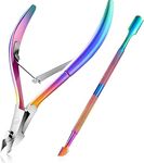 Cuticle Trimmer with Cuticle Pusher and Scissors, Cuticle Remover Professional Durable Pedicure Manicure Tools, Stainless Steel Cuticle Nipper Cutter Clipper Nail Tools for Fingernails and Toenails