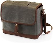 Picnic Time Legacy - a Brand Insulated Double Glass Growler Tote, Beer Gifts for Men, Waxed Canvas Tote Bag Water Bottle Carrier, (Khaki Green with Brown Accents)