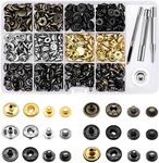 120 Sets Snap Fasteners Kit, 12.5mm Metal Snap Buttons Press Studs with 4 Pieces Fixing Tools, 6 Color Clothing Snaps Kit for Thin Leather, Jacket, Jeans Wear, Bracelet, Bags