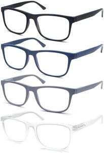 OLOMEE Large Reading Glasses for Men Oversized Wide Readers +1.75 Lightweight Square Reader Glasses for Big Head 4 Pack